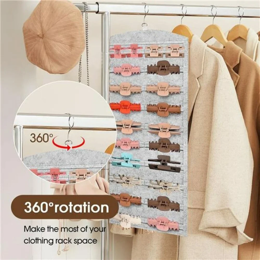 Double Sided Hair Clip Organizer Hanging Claw Clip Holder Storage with 40 Slots